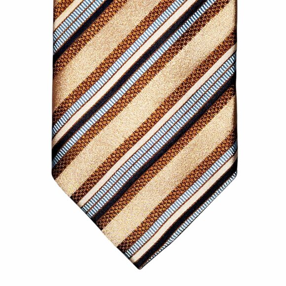 Canali Necktie Men's Gold Brown Blue White Striped Silk Made in Italy Designer
